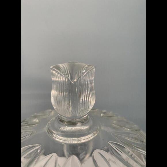 Embossed Tulip Candy Biscuit Dish w/ Lid 8” Tall Leaves Glass Flowers Floral - Picture 15 of 15